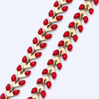 Red Enamel Brass Arrow Chain 6mm, Flat Chevron Chain, Herringbone Fish bone Designer Chain (#LK-048-6)/ 1 Meter=3.3ft