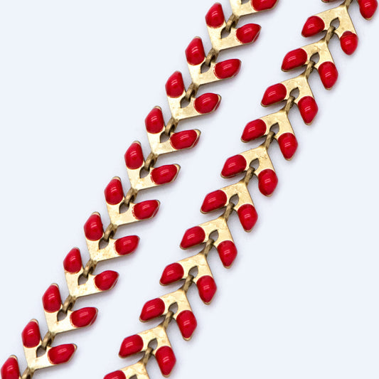 Red Enamel Brass Arrow Chain 6mm, Flat Chevron Chain, Herringbone Fish bone Designer Chain (#LK-048-6)/ 1 Meter=3.3ft