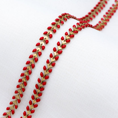 Red Enamel Brass Arrow Chain 6mm, Flat Chevron Chain, Herringbone Fish bone Designer Chain (#LK-048-6)/ 1 Meter=3.3ft
