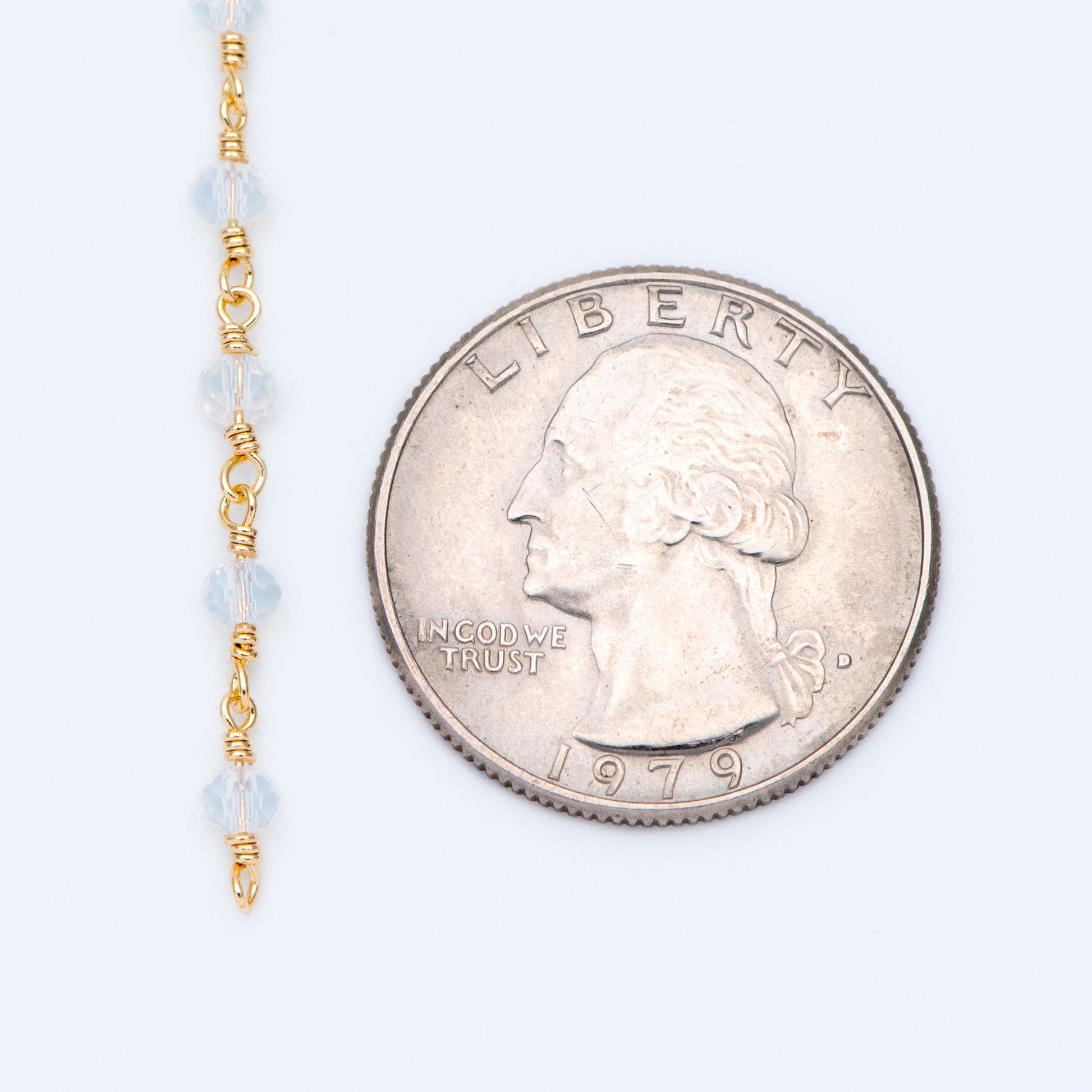 Gold plated Brass Crystal Bead Chains, Beaded Chains with 3.5mm Opal Glass Rondelles, Lead Nickel Free (#LK-184)/ 1 Meter=3.3 ft