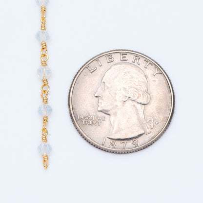 Gold plated Brass Crystal Bead Chains, Beaded Chains with 3.5mm Opal Glass Rondelles, Lead Nickel Free (#LK-184)/ 1 Meter=3.3 ft