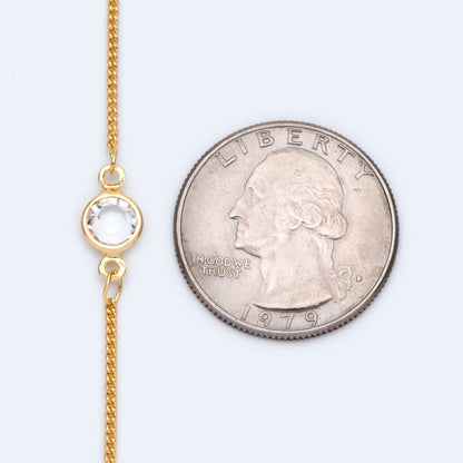 Gold plated Brass Crystal Beaded Chains, 1.3mm Chains with 7mm Flat Coin Clear Beads, Color Not Easily Tarnish (#LK-186)/ 1 Meter=3.3 ft