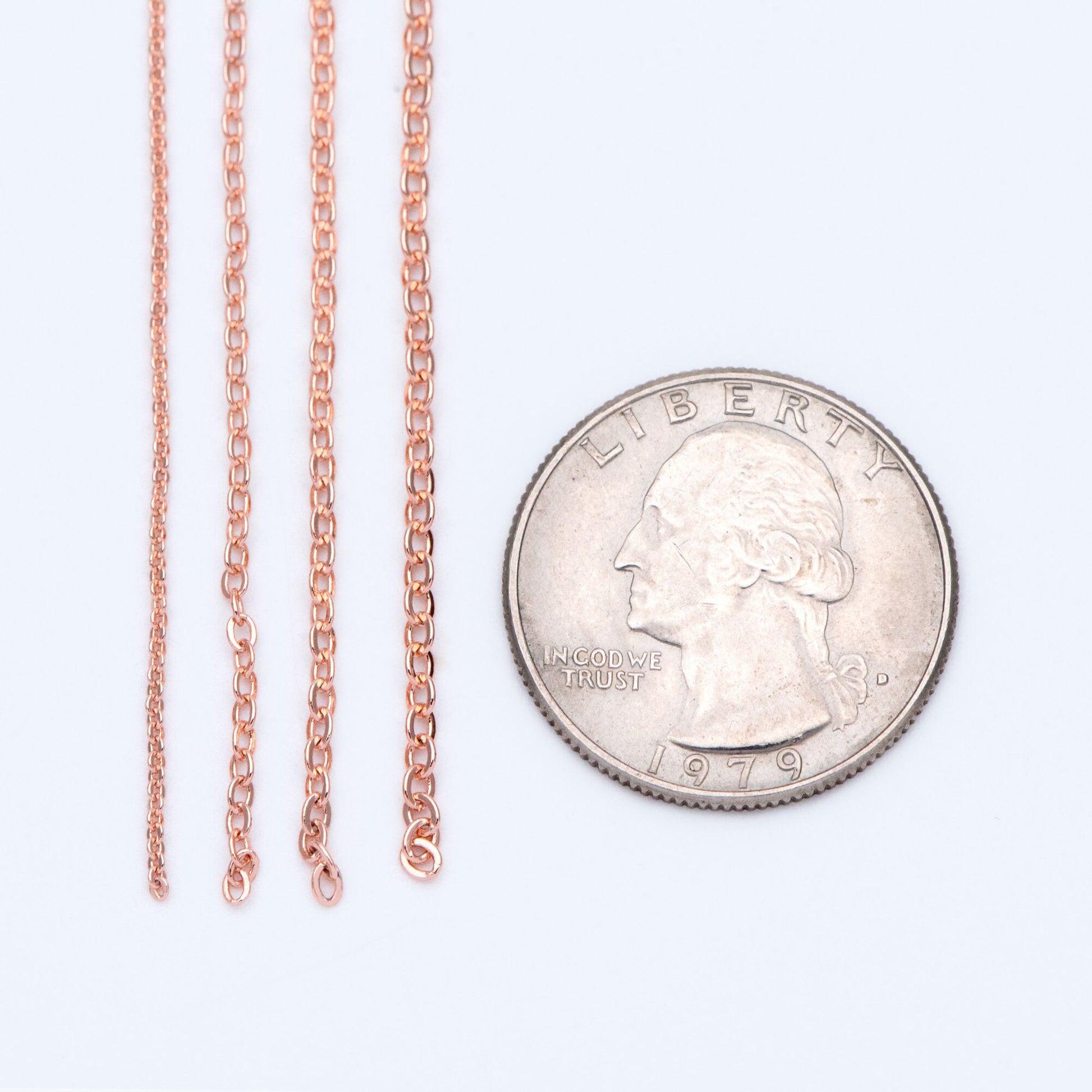 Dainty Rose Gold Flat Oval Cable Chains, Real Gold plated Brass Tiny Chains, 1.2/ 1.7/ 2.1mm Thin Chains (#LK-187)/ 1 Meter=3.3 ft