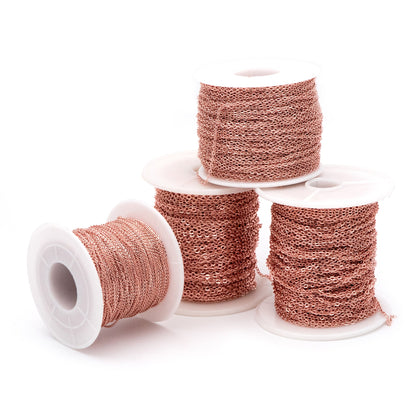 Dainty Rose Gold Flat Oval Cable Chains, Real Gold plated Brass Tiny Chains, 1.2/ 1.7/ 2.1mm Thin Chains (#LK-187)/ 1 Meter=3.3 ft