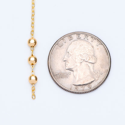 Gold plated Brass Beaded Chains, 1.6mm Chain with 3.5mm Ball Beads, Color Not Easily Tarnish (#LK-188)/ 1 Meter=3.3 ft