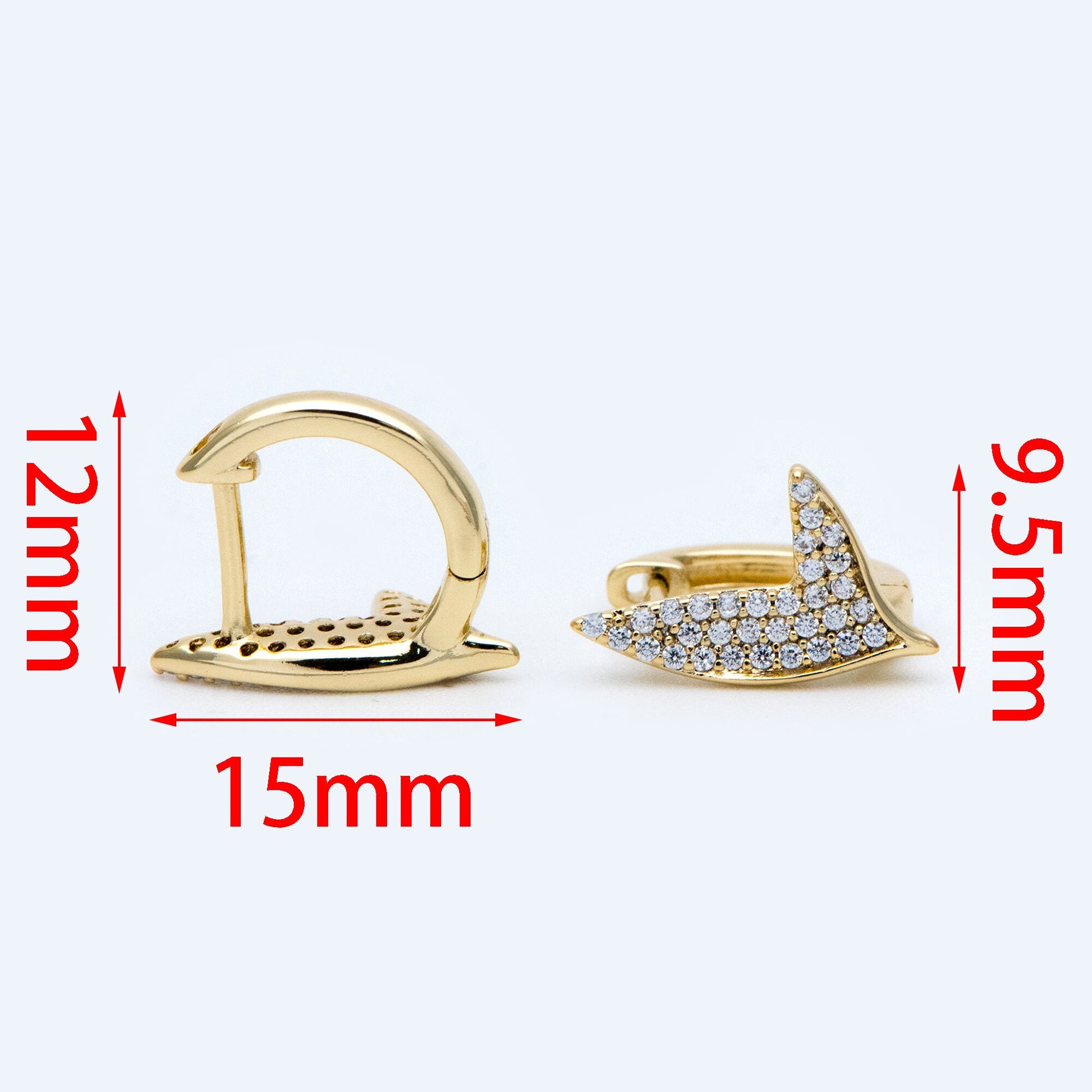4pcs CZ Pave Gold Whale Tail Click-in Style Lever Back Earring, Earring Findings (GB-1341)