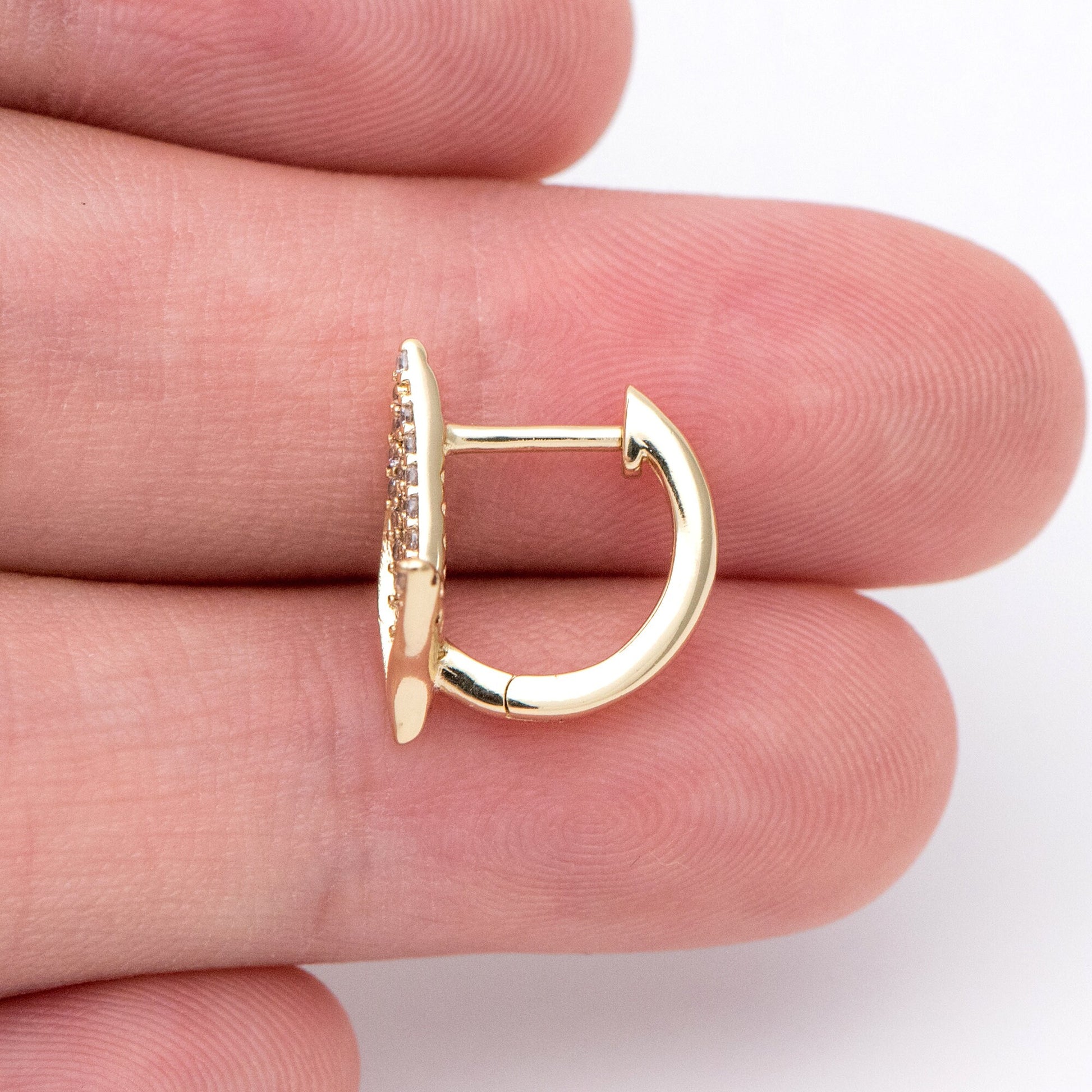 4pcs CZ Pave Gold Whale Tail Click-in Style Lever Back Earring, Earring Findings (GB-1341)