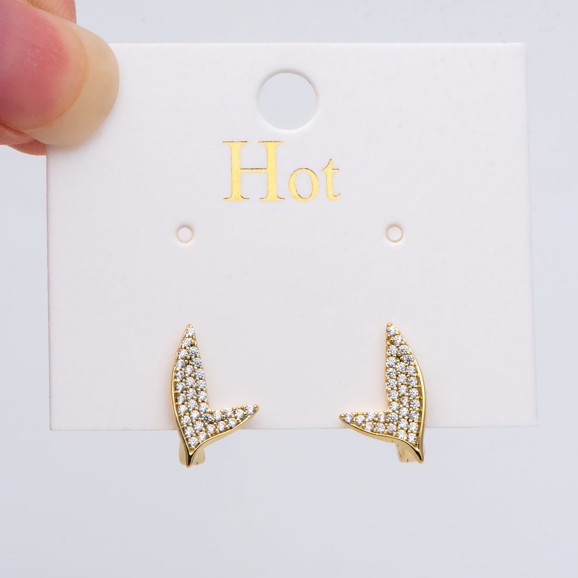 4pcs CZ Pave Gold Whale Tail Click-in Style Lever Back Earring, Earring Findings (GB-1341)