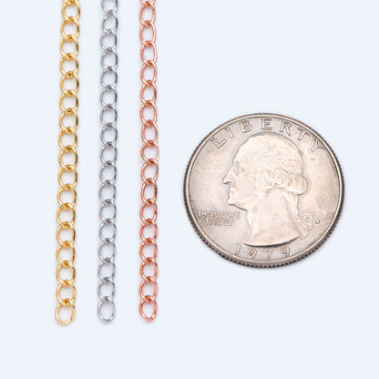 Gold/ Silver/ Rose Gold Curb Chain 3mm, Real Gold/ Rhodium Plated Brass "Extender" Chain, Color Not Easily Tarnish (LK-175)/ 1 meter