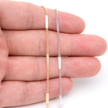Dainty Gold/ Silver tone Flat Link Chains 1.9mm, Real Gold/ Rhodium plated on Brass Tiny Chain (#LK-177)/ 1 Meter=3.3 ft