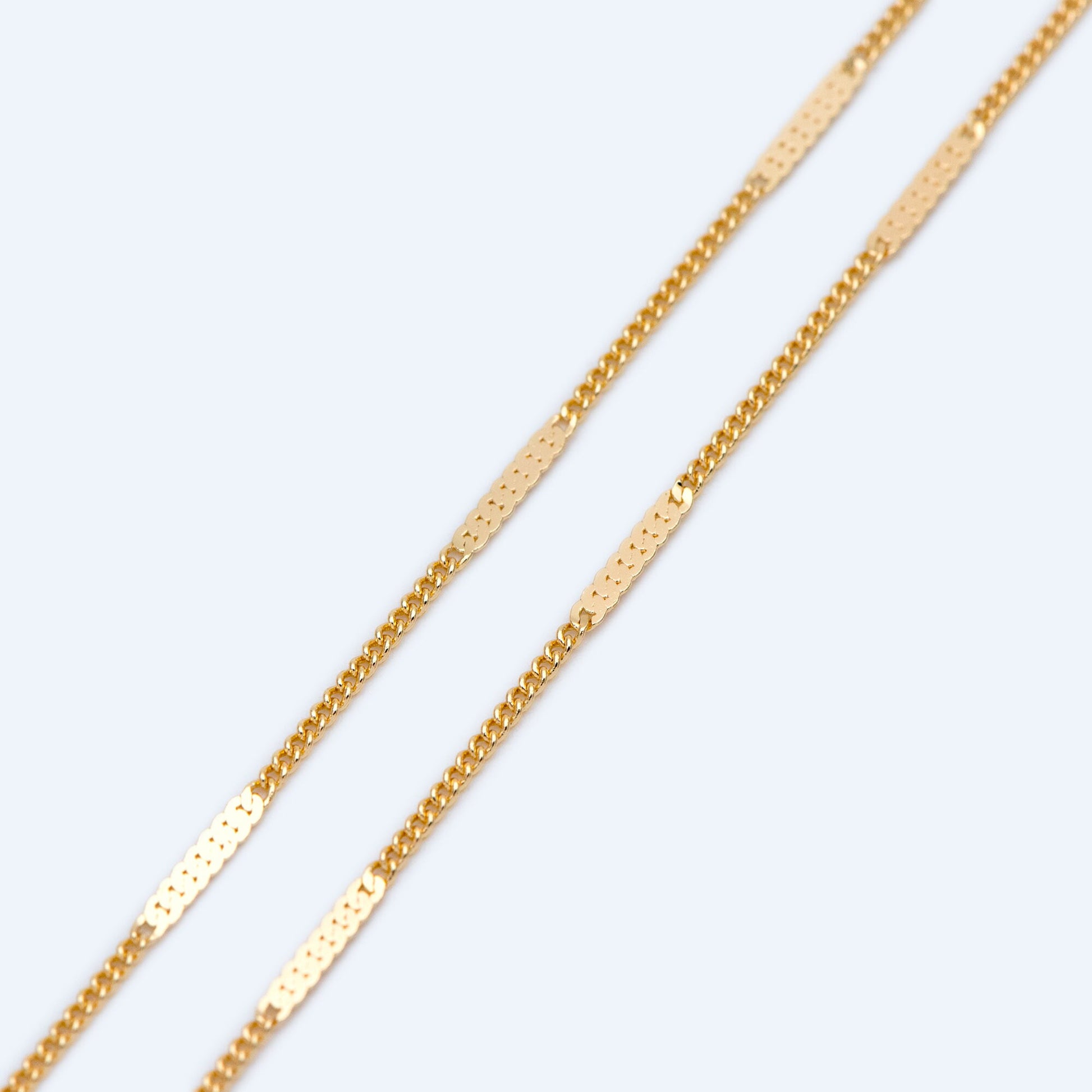 Dainty Gold/ Silver tone Flat Link Chains 1.9mm, Real Gold/ Rhodium plated on Brass Tiny Chain (#LK-177)/ 1 Meter=3.3 ft