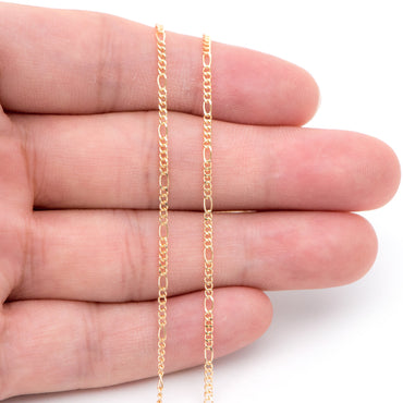 Gold plated Brass Figaro Chains 1.5mm Thin, Long and Short Chains (#LK-152)/ 1 Meter=3.3 ft