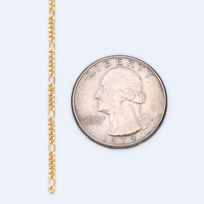 Gold plated Brass Figaro Chains 1.5mm Thin, Long and Short Chains (#LK-152)/ 1 Meter=3.3 ft