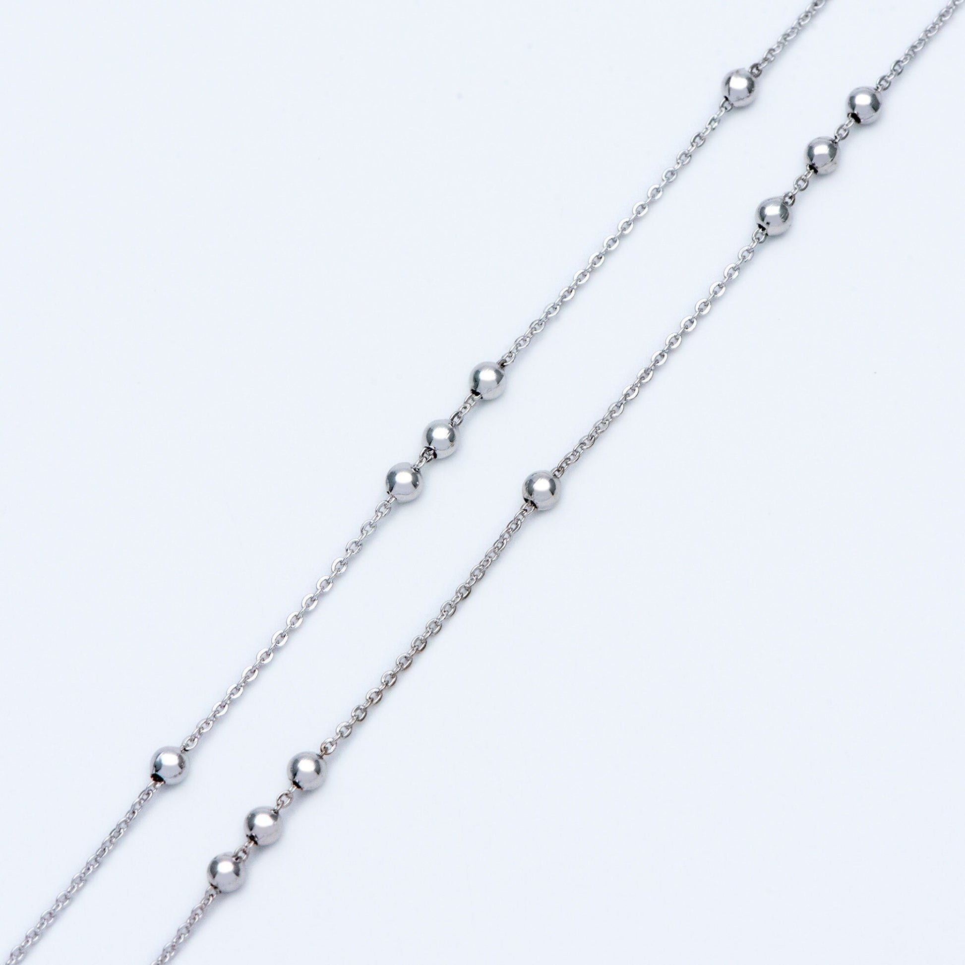 Gold/ Silver/ Rose Gold Beaded Chains, 1.3mm Chain with 3mm Ball Beads, Color Not Easily Tarnish (#LK-165)/ 1 Meter=3.3 ft