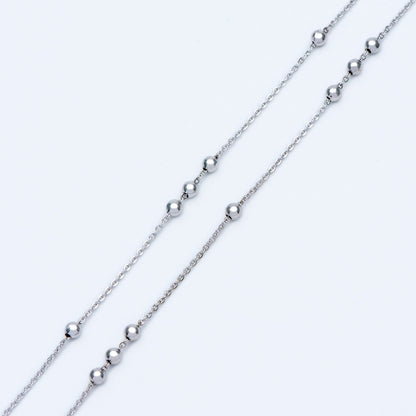 Gold/ Silver/ Rose Gold Beaded Chains, 1.3mm Chain with 3mm Ball Beads, Color Not Easily Tarnish (#LK-165)/ 1 Meter=3.3 ft