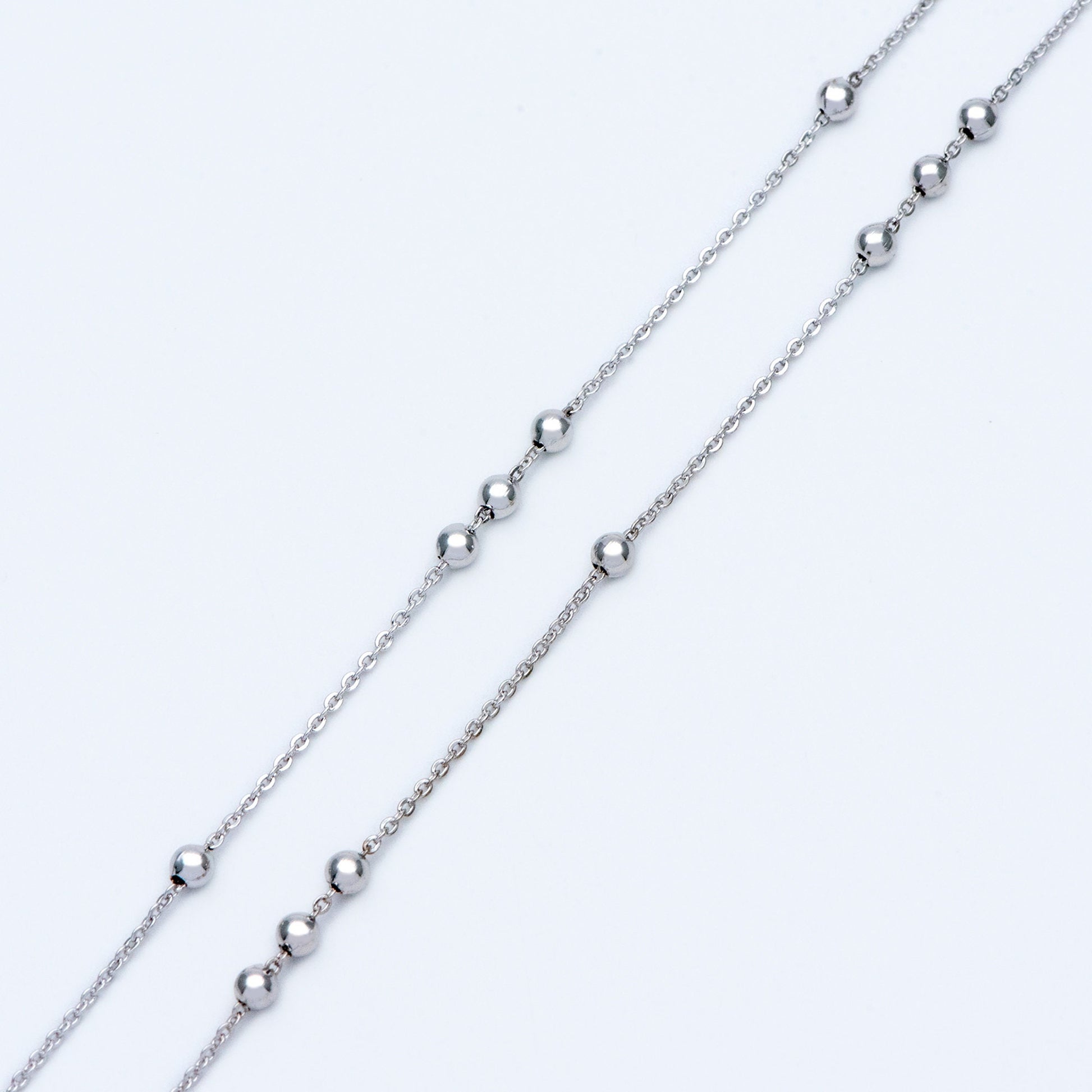 Gold/ Silver/ Rose Gold Beaded Chains, 1.3mm Chain with 3mm Ball Beads, Color Not Easily Tarnish (#LK-165)/ 1 Meter=3.3 ft
