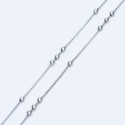 Gold/ Silver/ Rose Gold Beaded Chains, 1.3mm Chain with 3mm Ball Beads, Color Not Easily Tarnish (#LK-165)/ 1 Meter=3.3 ft