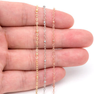 Satellite Chains Wholesale, 1.7mm Cable Chain with 2.2mm Beads, Gold/ Silver/ Rose Gold plated Brass (#LK-169)/ 1 Meter=3.3 ft