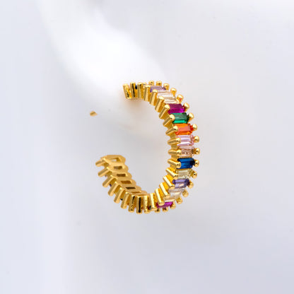 4pcs Gold Colourful CZ Pave Earring Studs, 20mm, 18K Gold Plated Brass Ear Posts (GB-1382)
