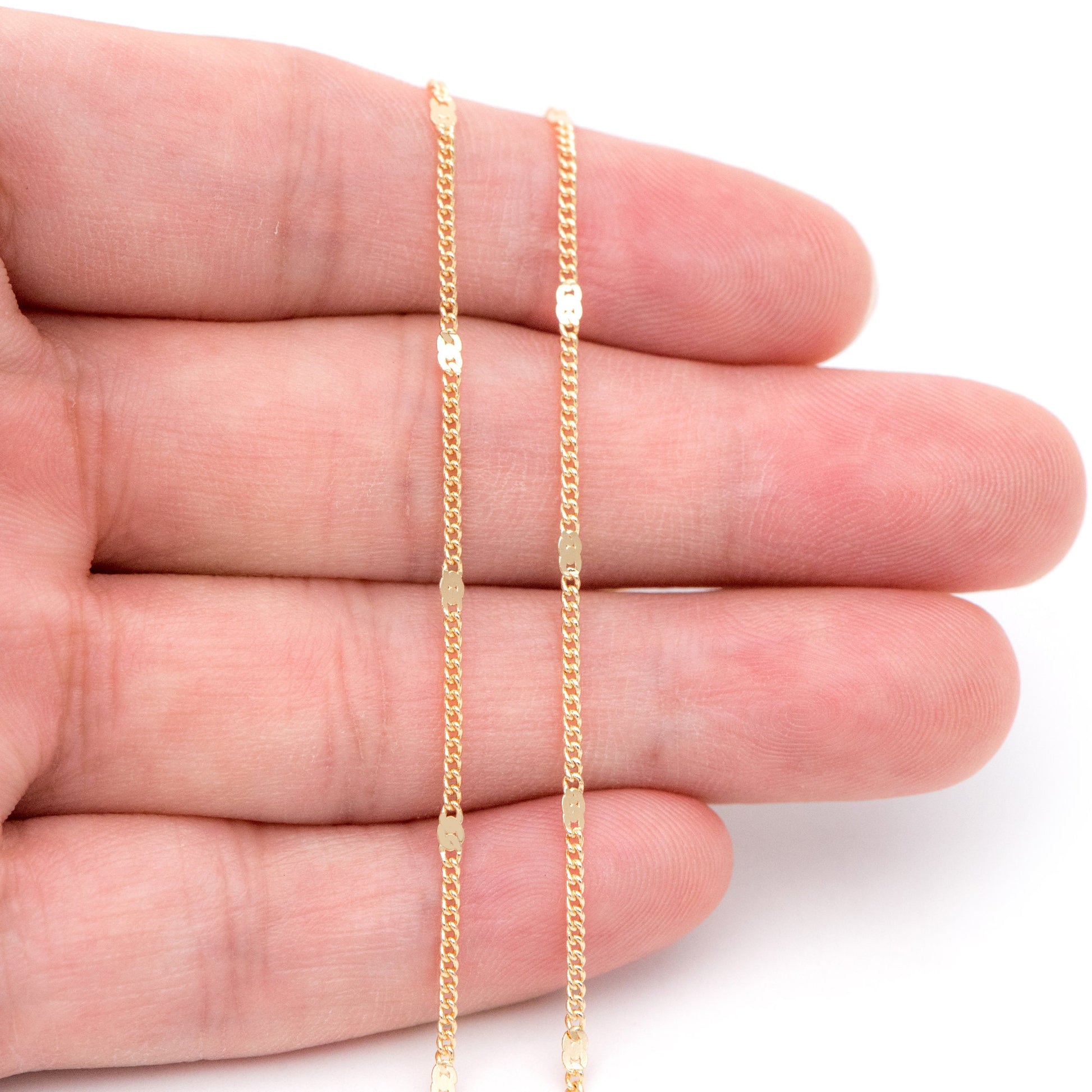 Dainty Gold/ Rhodium plated Brass Curb Chains, 1.3mm Delicate Thin Chains with 1.8mm Flat Links (#LK-128)/ 1 Meter=3.3 ft
