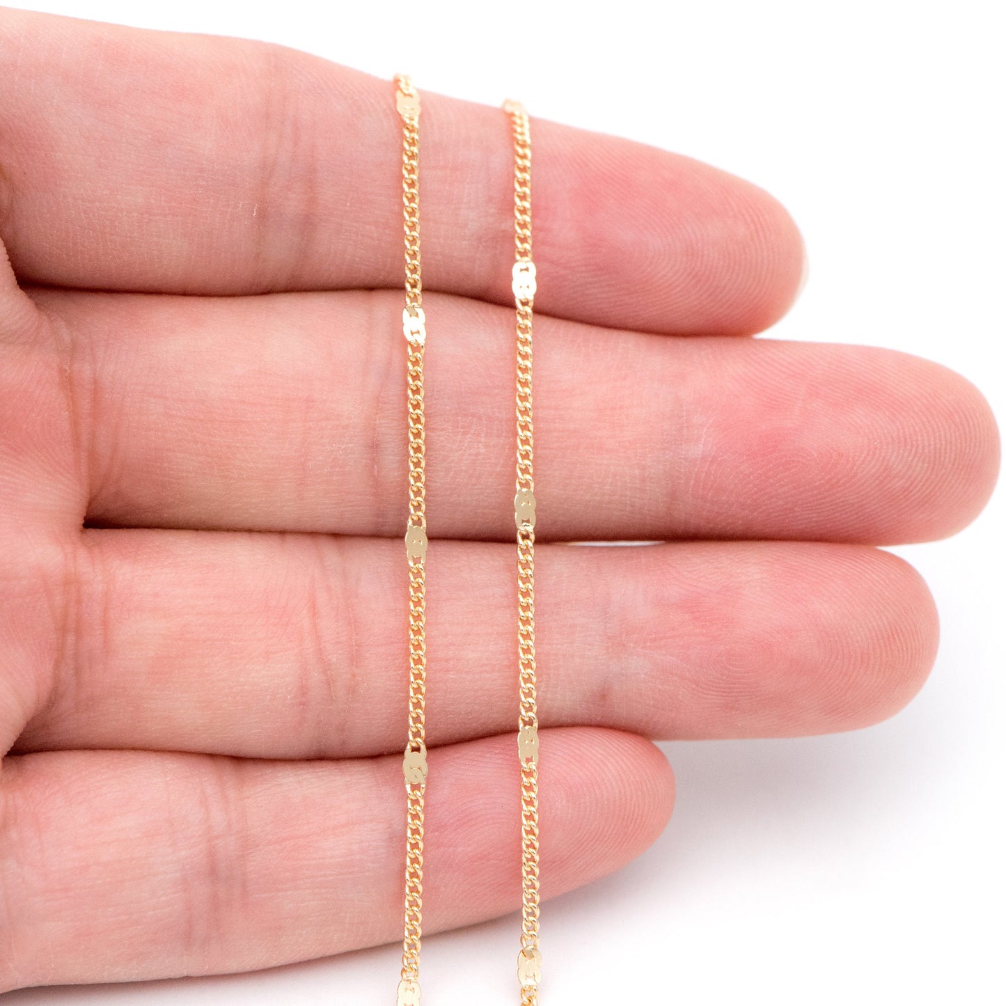 Dainty Gold/ Rhodium plated Brass Curb Chains, 1.3mm Delicate Thin Chains with 1.8mm Flat Links (#LK-128)/ 1 Meter=3.3 ft