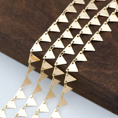 Gold plated Brass Triangle Chains 7.5mm, Handmade Cable Link Geometric Chain, Lead Nickel Free (#LK-144)/ 1 Meter=3.3 ft