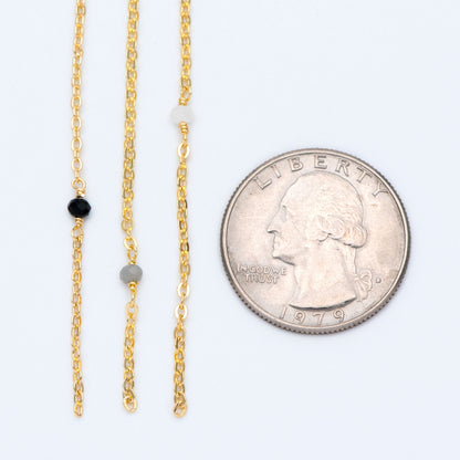 Gold plated Brass Crystal Bead Chains, 1.8mm Beaded Chains with 3mm Glass Rondelles, Black Grey White (#LK-145)/ 1 Meter=3.3 ft