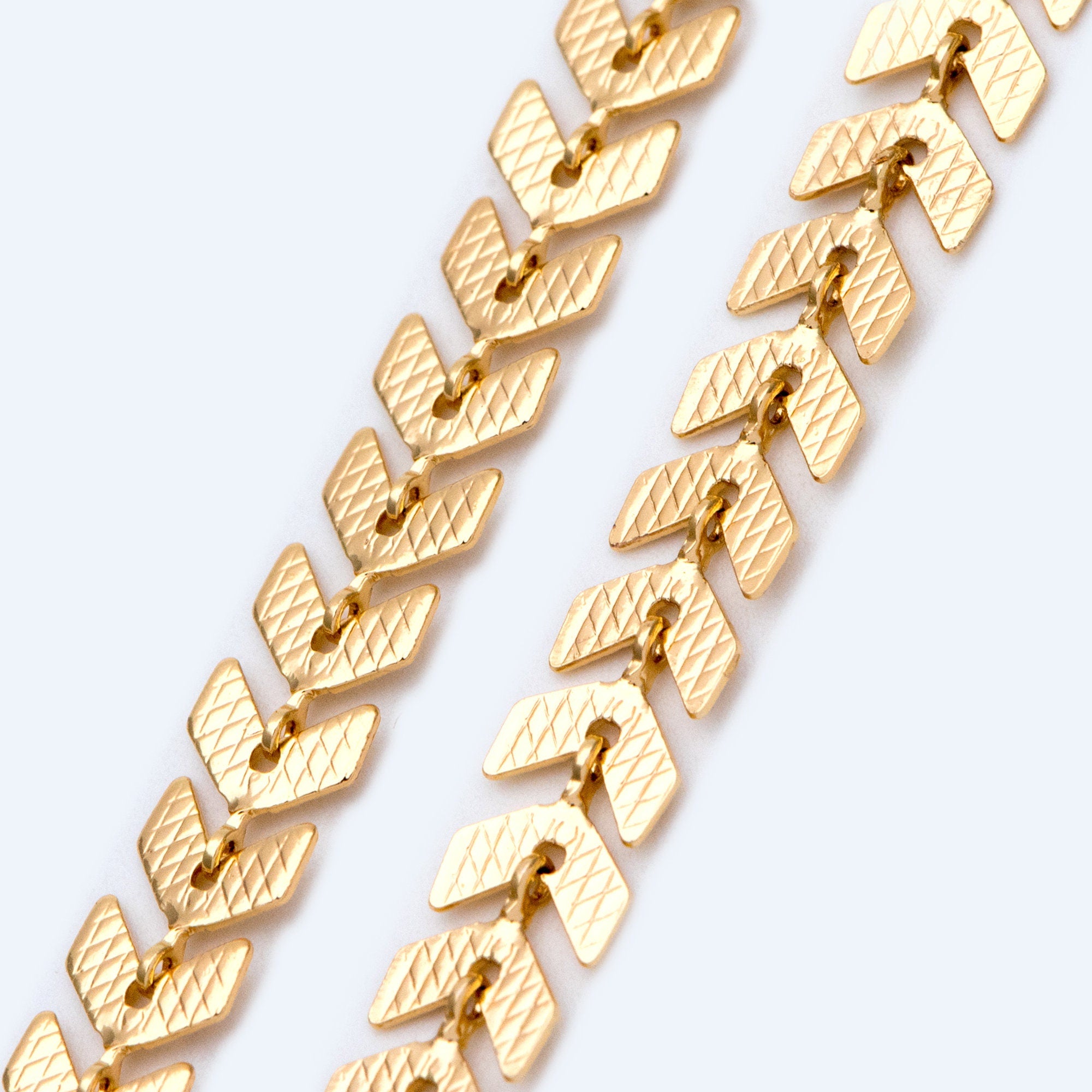 Gold plated Brass Chevron Chain 6.5mm, Decorative Arrow Chain, Herringbone Designer Chain (#LK-103)/ 1 Meter=3.3ft