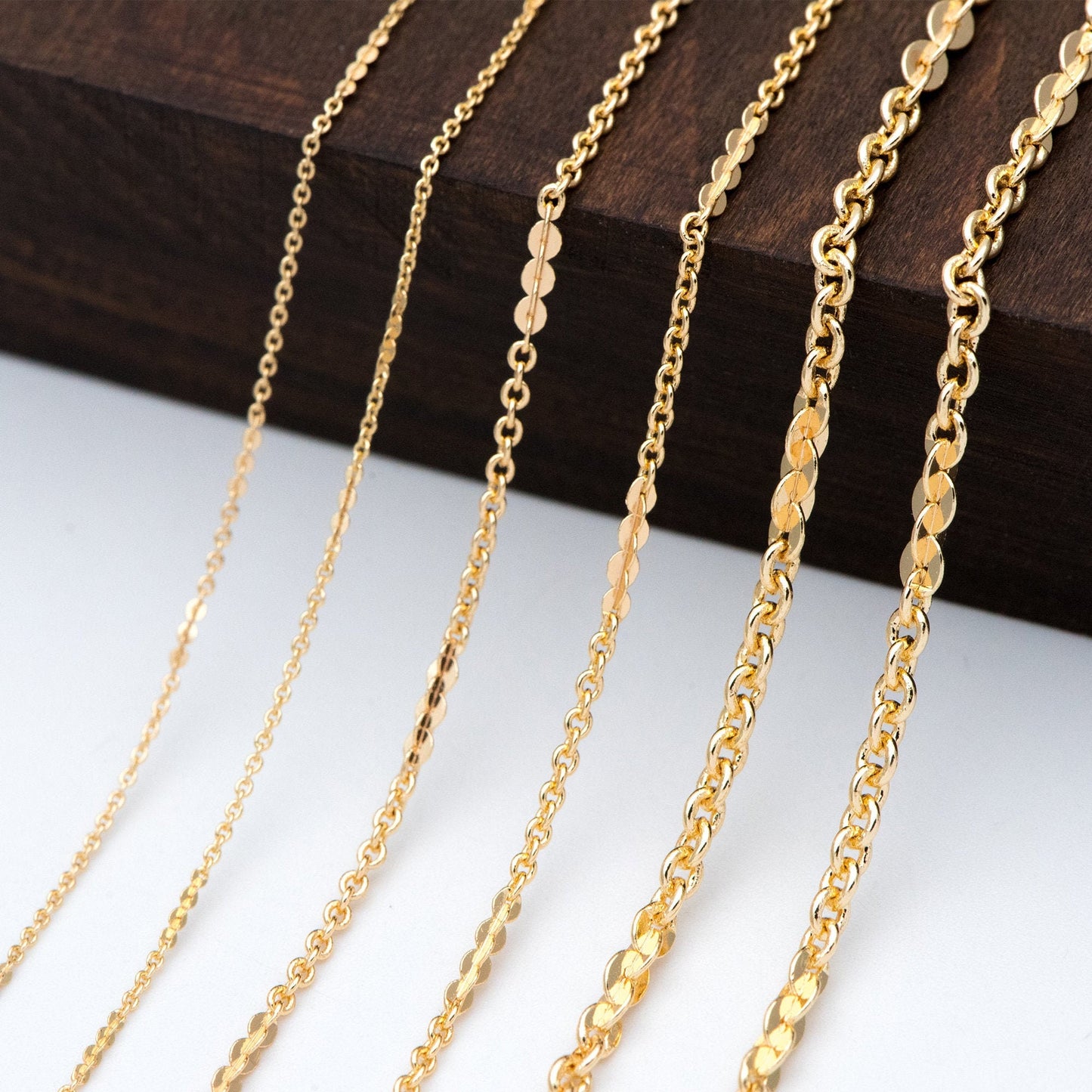 Gold plated Brass Cable Chains, 1.2/ 1.7/ 2/ 2.7mm Thin, Delicate Link Chains (#LK-104)/ 1 Meter=3.3 ft