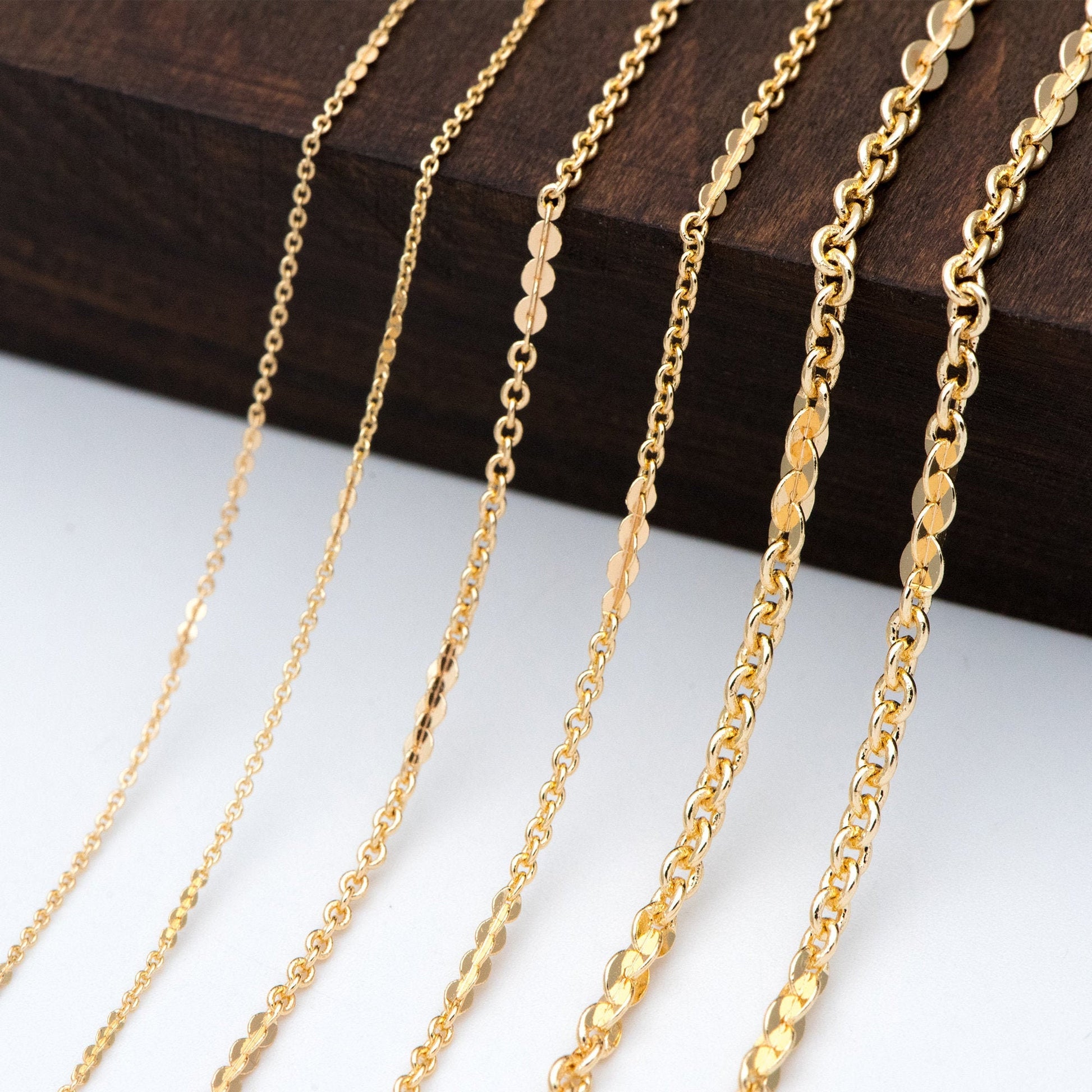 Gold plated Brass Cable Chains, 1.2/ 1.7/ 2/ 2.7mm Thin, Delicate Link Chains (#LK-104)/ 1 Meter=3.3 ft