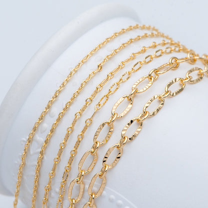 Gold plated Brass Cable Chains, 2/ 2.5 / 3.4 /4.8mm, DIY Necklace Components Wholesale, (#LK-289)/ 1 Meter=3.3 ft