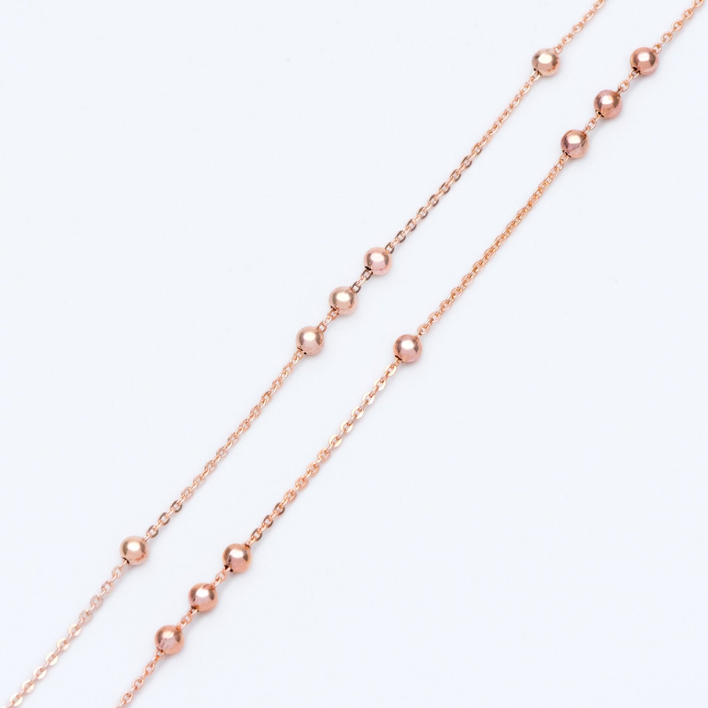 Gold/ Silver/ Rose Gold Beaded Chains, 1.3mm Chain with 3mm Ball Beads, Color Not Easily Tarnish (#LK-165)/ 1 Meter=3.3 ft