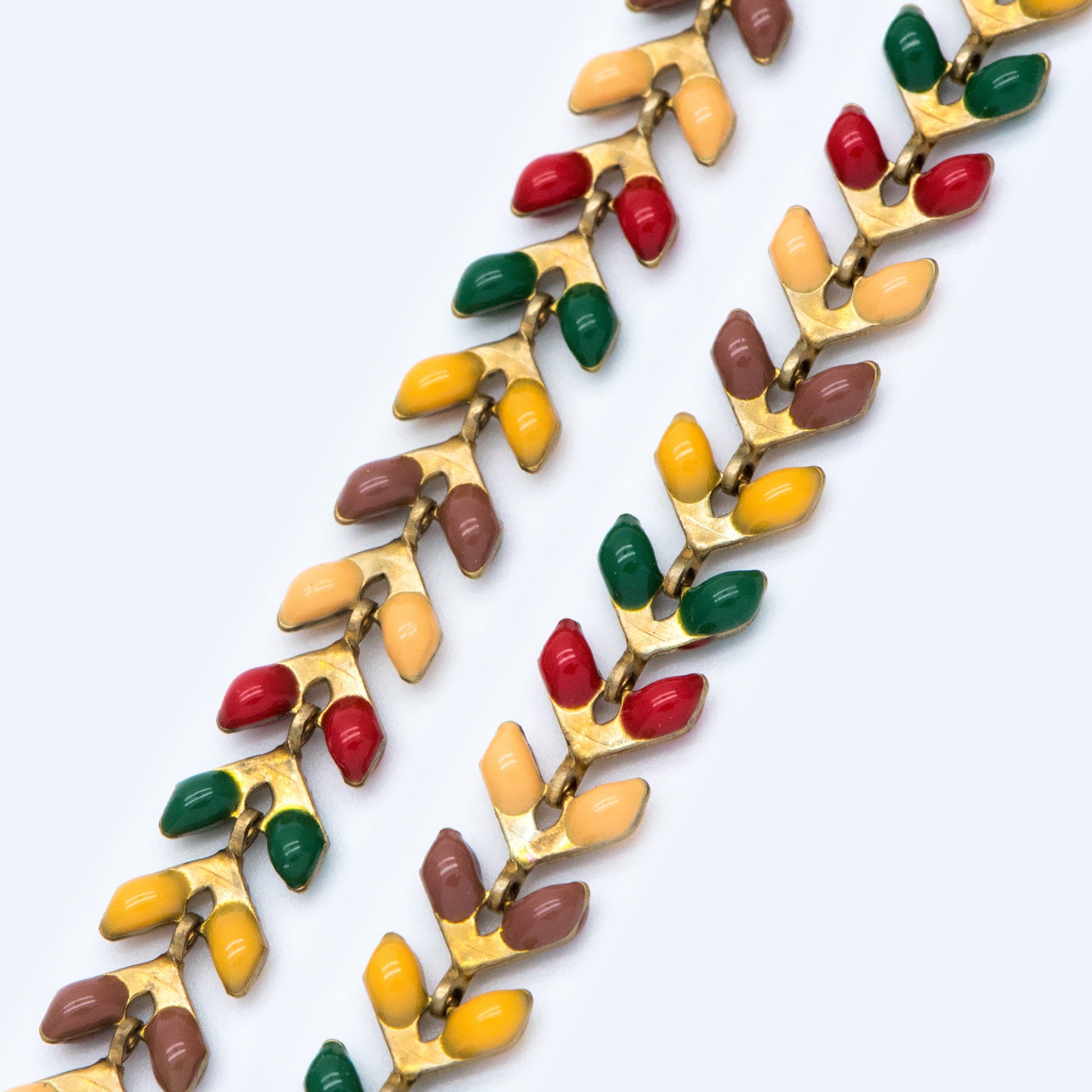 Rainbow Enamel Brass Arrow Chain 6mm, Flat Chevron Chain, Herringbone Fish bone Designer Chain (#LK-046-2)/ 1 Meter=3.3ft