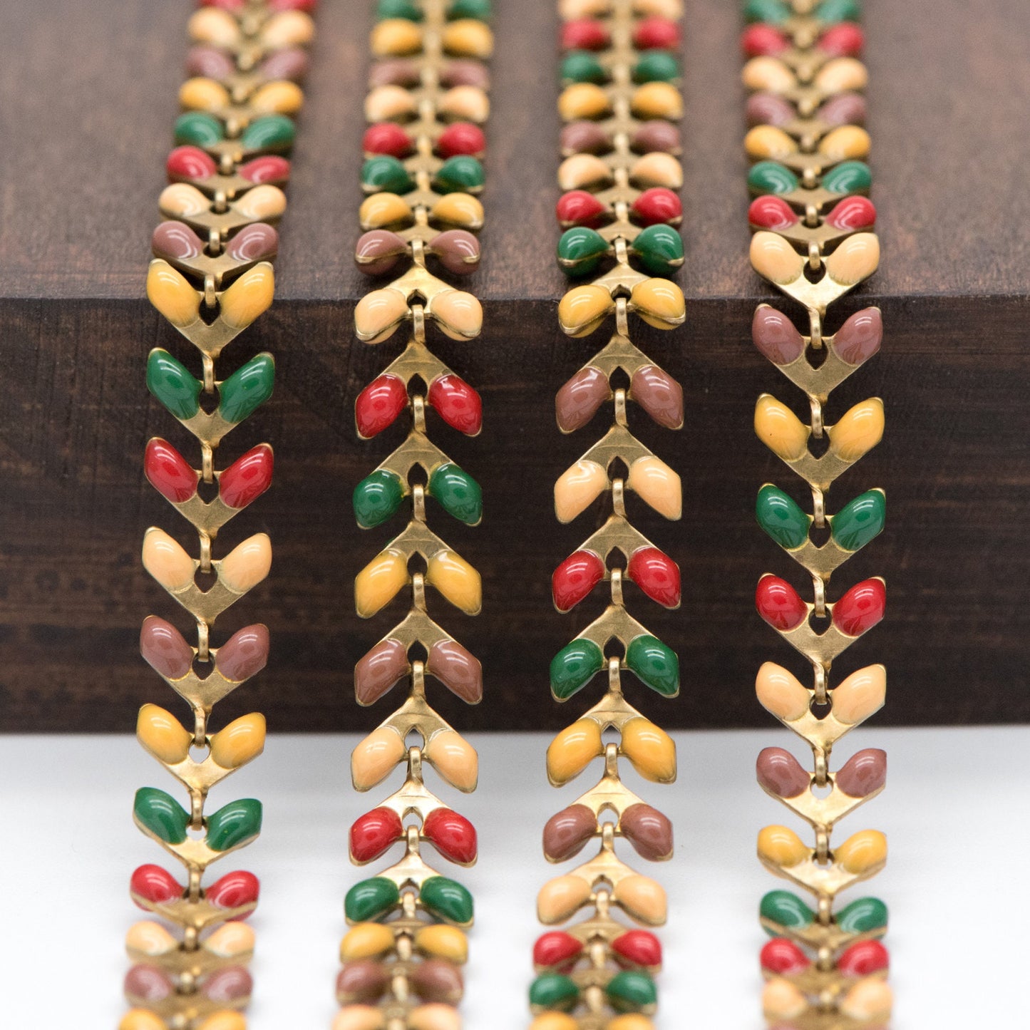 Rainbow Enamel Brass Arrow Chain 6mm, Flat Chevron Chain, Herringbone Fish bone Designer Chain (#LK-046-2)/ 1 Meter=3.3ft