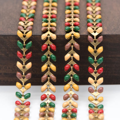 Rainbow Enamel Brass Arrow Chain 6mm, Flat Chevron Chain, Herringbone Fish bone Designer Chain (#LK-046-2)/ 1 Meter=3.3ft