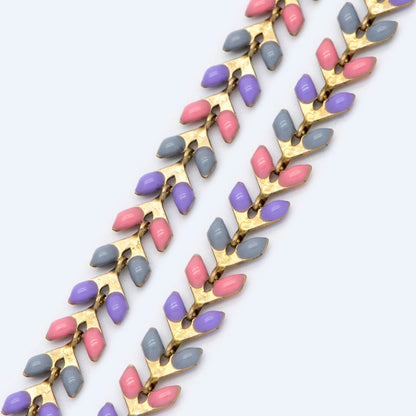 Rainbow Enamel Brass Chevron Chain 6mm, Flat Herringbone Designer Chain, Mix Color (#LK-046-3)/ 1 Meter=3.3ft