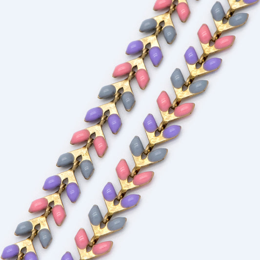 Rainbow Enamel Brass Chevron Chain 6mm, Flat Herringbone Designer Chain, Mix Color (#LK-046-3)/ 1 Meter=3.3ft