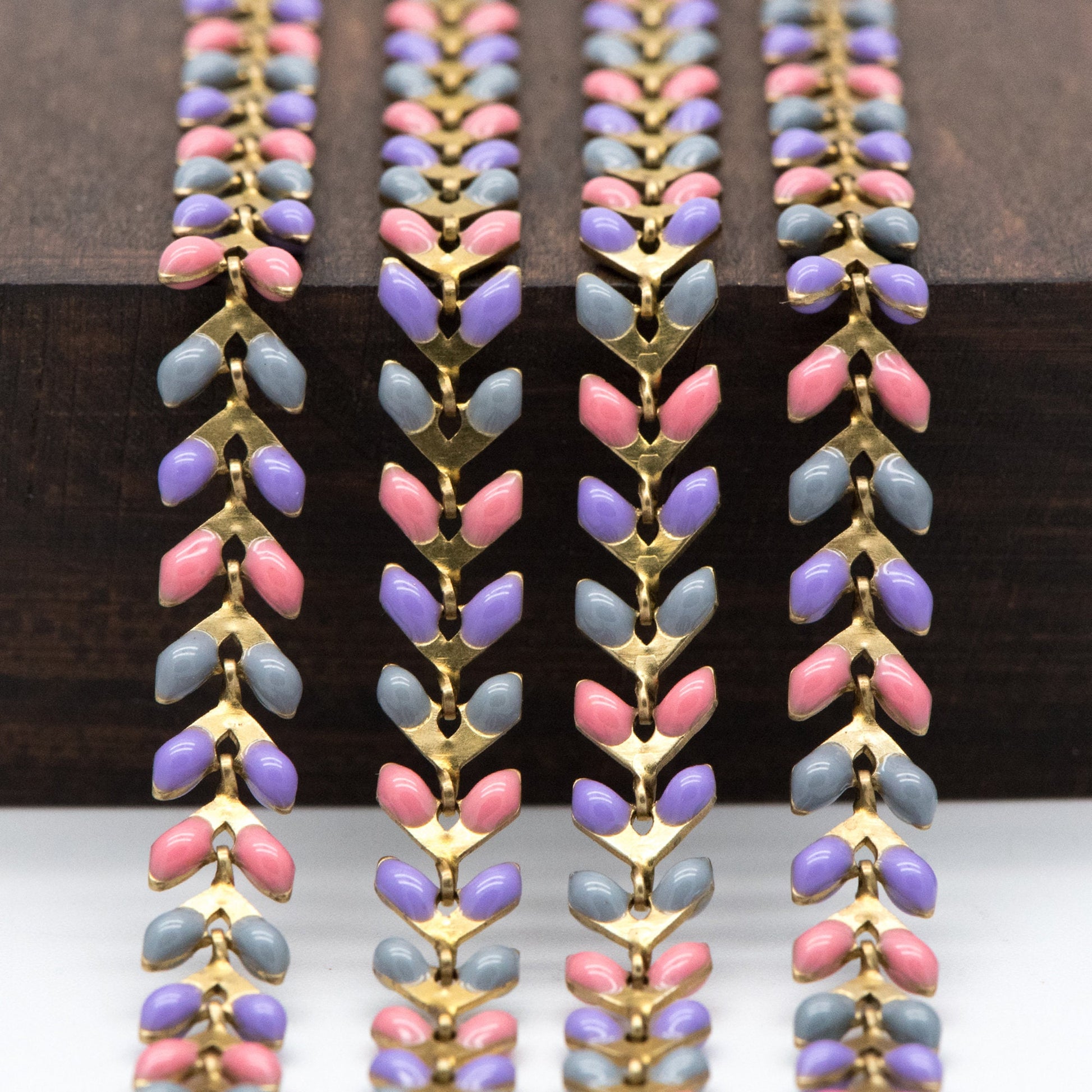 Rainbow Enamel Brass Chevron Chain 6mm, Flat Herringbone Designer Chain, Mix Color (#LK-046-3)/ 1 Meter=3.3ft