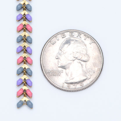 Rainbow Enamel Brass Chevron Chain 6mm, Flat Herringbone Designer Chain, Mix Color (#LK-046-3)/ 1 Meter=3.3ft