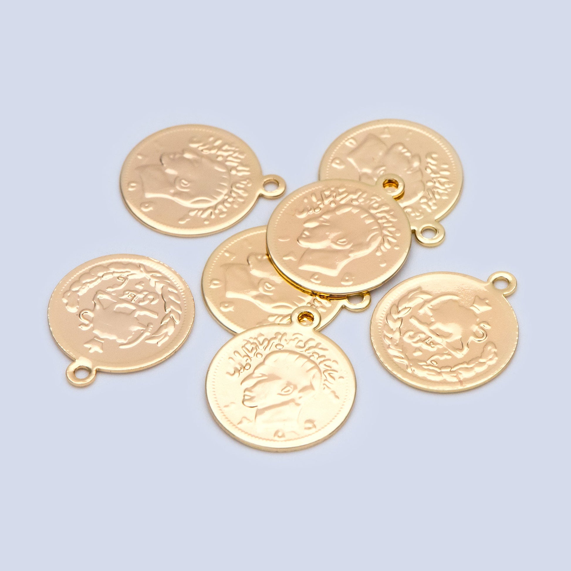 10pcs Gold/ Silver Coin Charms 17mm, Round Coin Disk Pendants, Jewelry Supplies (GB-1746-C)