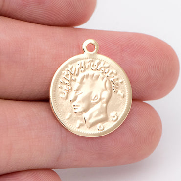 10pcs Gold/ Silver Coin Charms 17mm, Round Coin Disk Pendants, Jewelry Supplies (GB-1746-C)