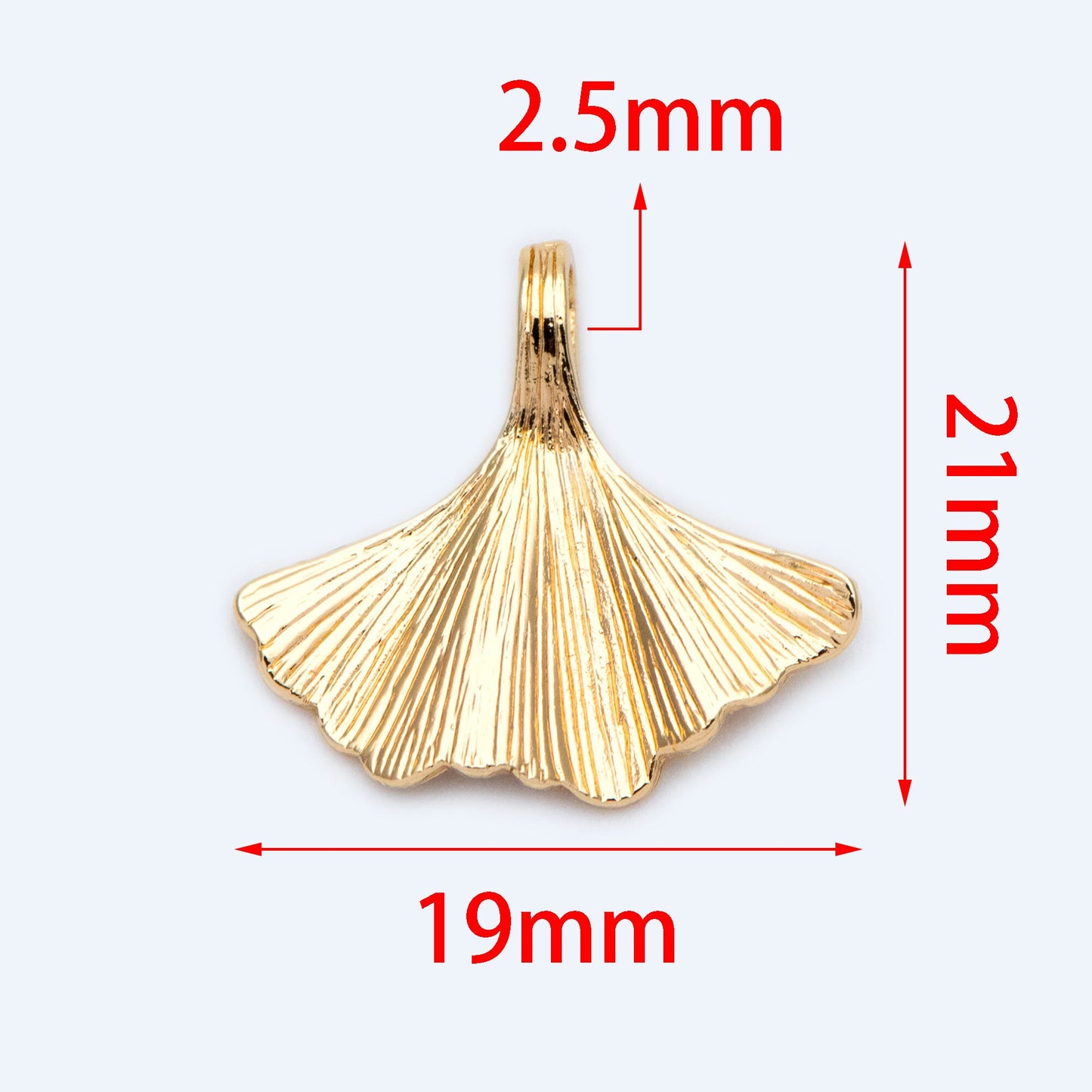 10pcs Gold Fan Shaped Charm 19x21mm, 18K Gold plated Ginkgo Leaf charm (GB-214-C)