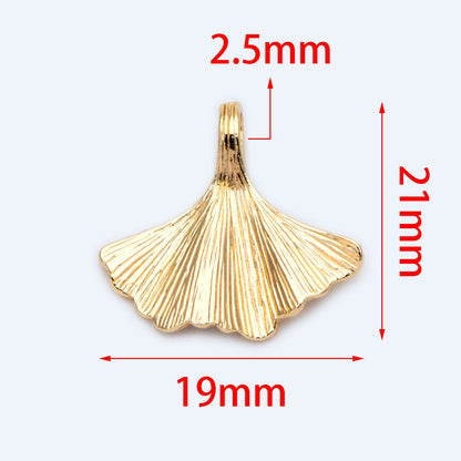 10pcs Gold Fan Shaped Charm 19x21mm, 18K Gold plated Ginkgo Leaf charm (GB-214-C)