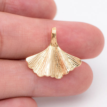 10pcs Gold Fan Shaped Charm 19x21mm, 18K Gold plated Ginkgo Leaf charm (GB-214-C)