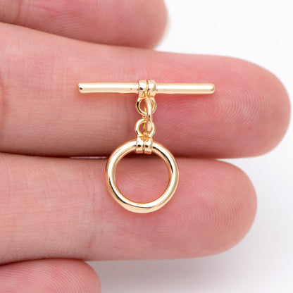 10 sets Gold/ Silver Toggle Clasp, Real Gold/ Rhodium plated Brass, Easy Close Clasp 10mm Smooth Round (#GB-1543-D)