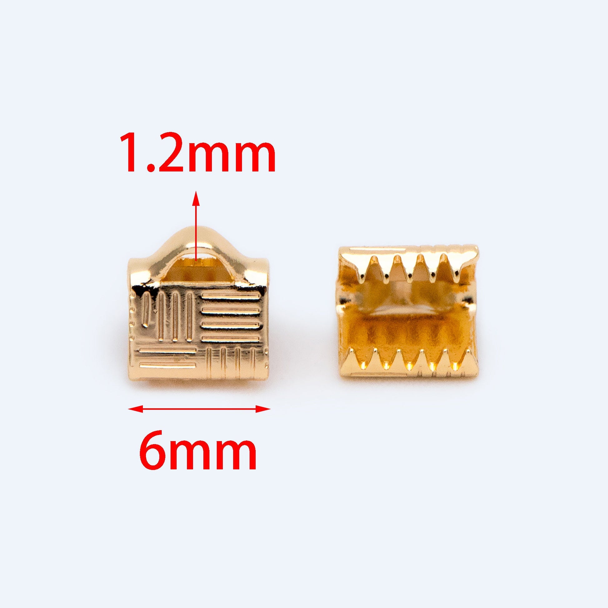 20pcs Gold/ Silver Tone Crimp End Tips, 6/ 10mm Wide End Caps, Gold/ Rhodium plated Brass End Connectors (GB-1420)