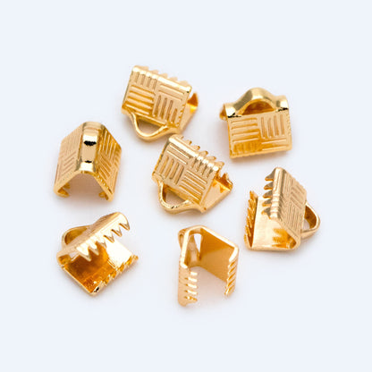 20pcs Gold/ Silver Tone Crimp End Tips, 6/ 10mm Wide End Caps, Gold/ Rhodium plated Brass End Connectors (GB-1420)