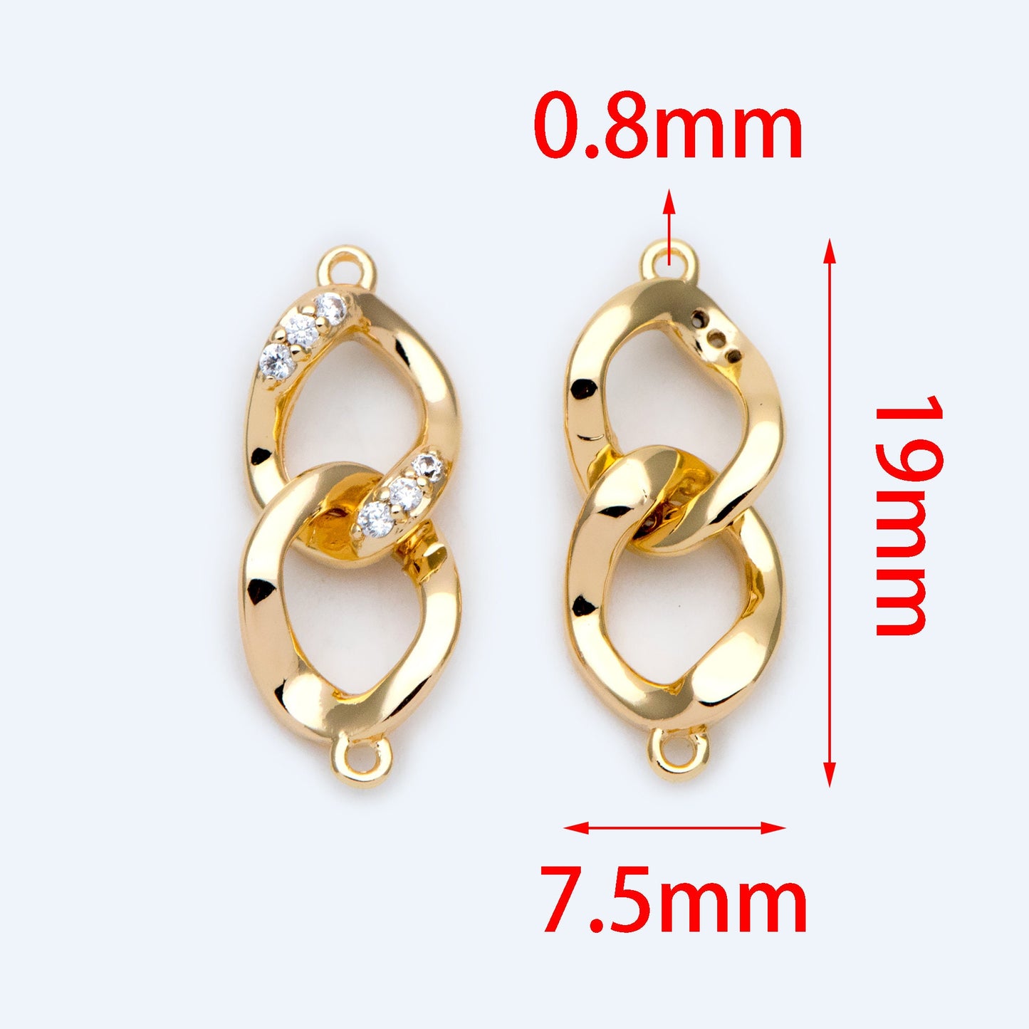 4pcs Micro Pave Chain Connector, Gold plated Brass Links with 2 Loops, CZ Rhinestone Pave Charm Pendants (GB-2197-A)