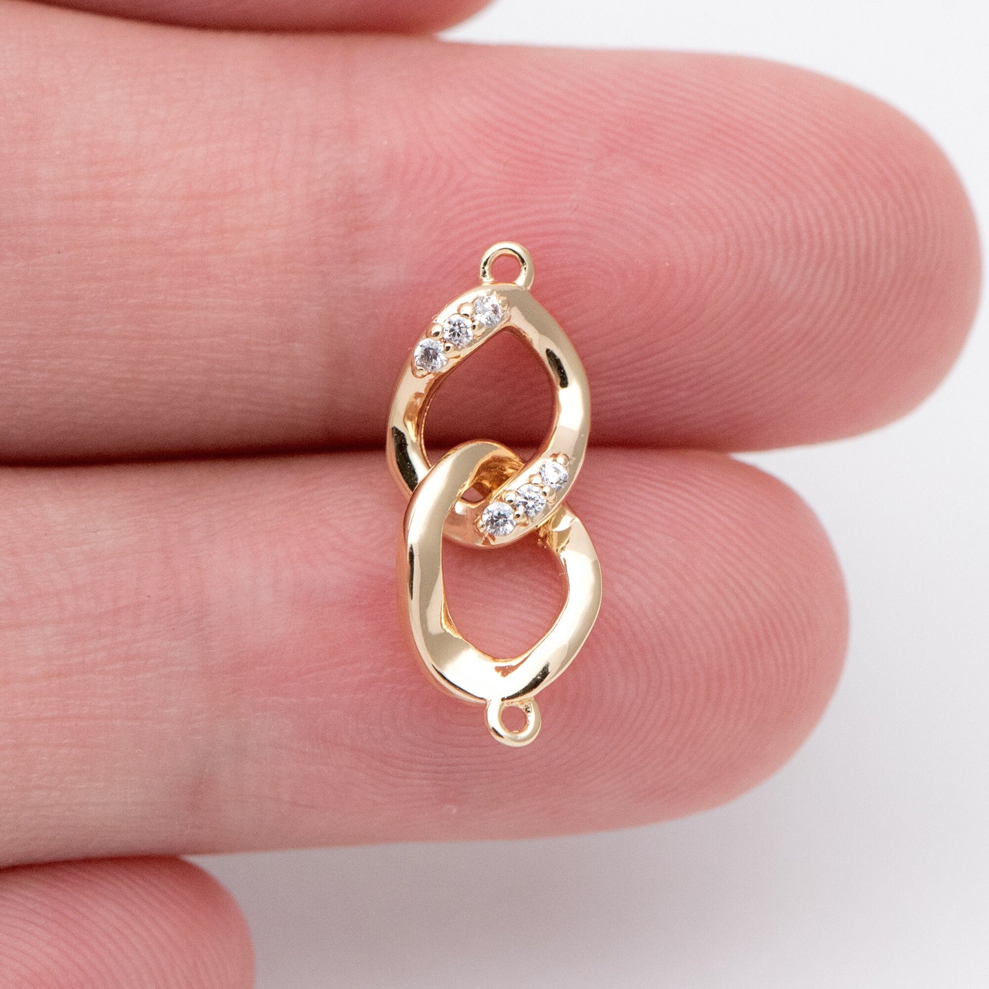 4pcs Micro Pave Chain Connector, Gold plated Brass Links with 2 Loops, CZ Rhinestone Pave Charm Pendants (GB-2197-A)