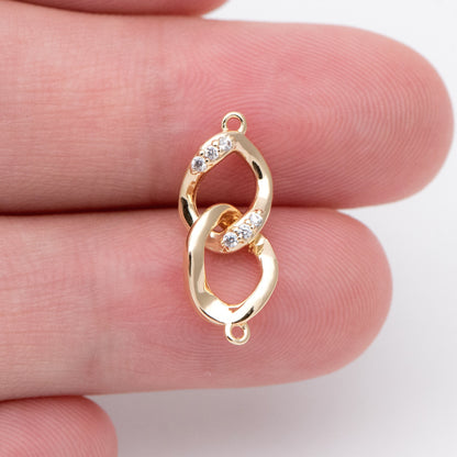 4pcs Micro Pave Chain Connector, Gold plated Brass Links with 2 Loops, CZ Rhinestone Pave Charm Pendants (GB-2197-A)